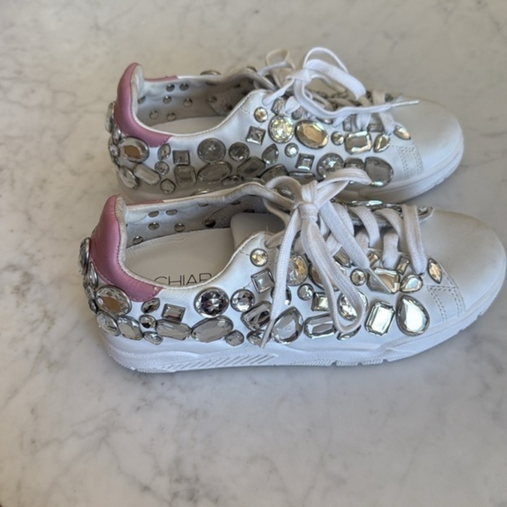 Chiara Ferragni Crystal Gem Sneakers White Pink 7.5